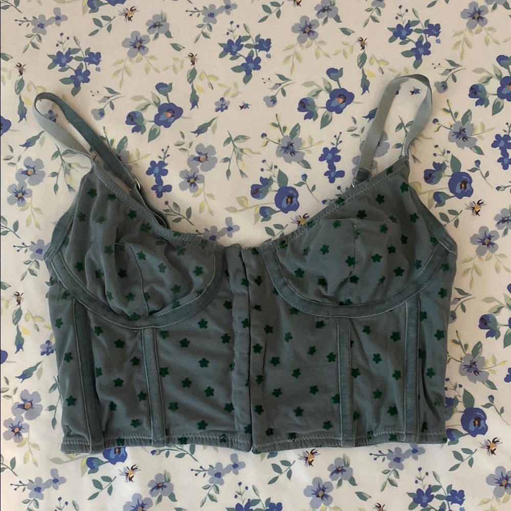 Green flower corset tank top